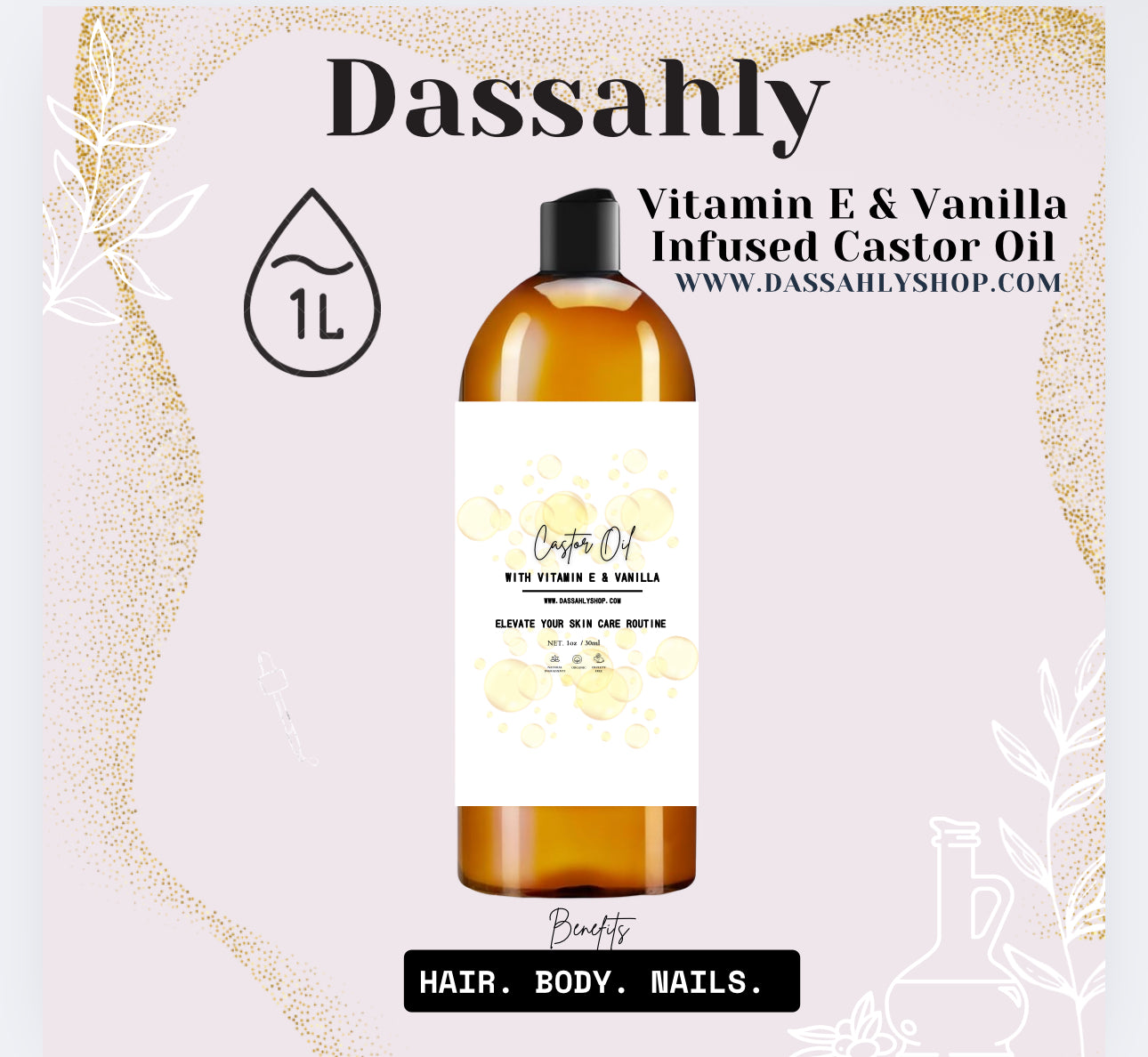 Pure Organic Castor Oil – Vanilla & Vitamin E Oil Infused for the Body | 30ml