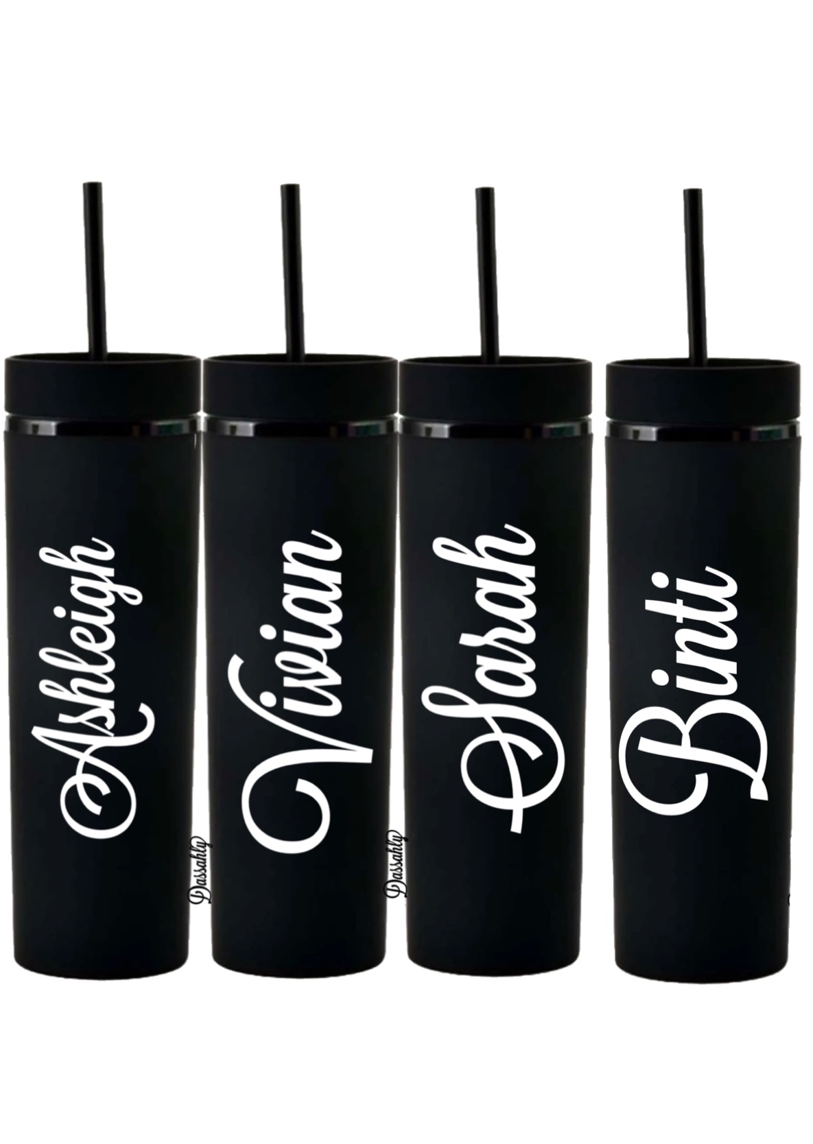 Matte Black Personalised Skinny Tumbler with a Straw
